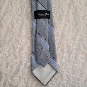 Christian Dior Monsieur Vintage Grey Blue Striped Men's Neck Tie